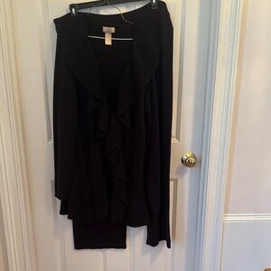 2 piece set.  Elegant Black Ruffled Women's Sweater and pants. A-10